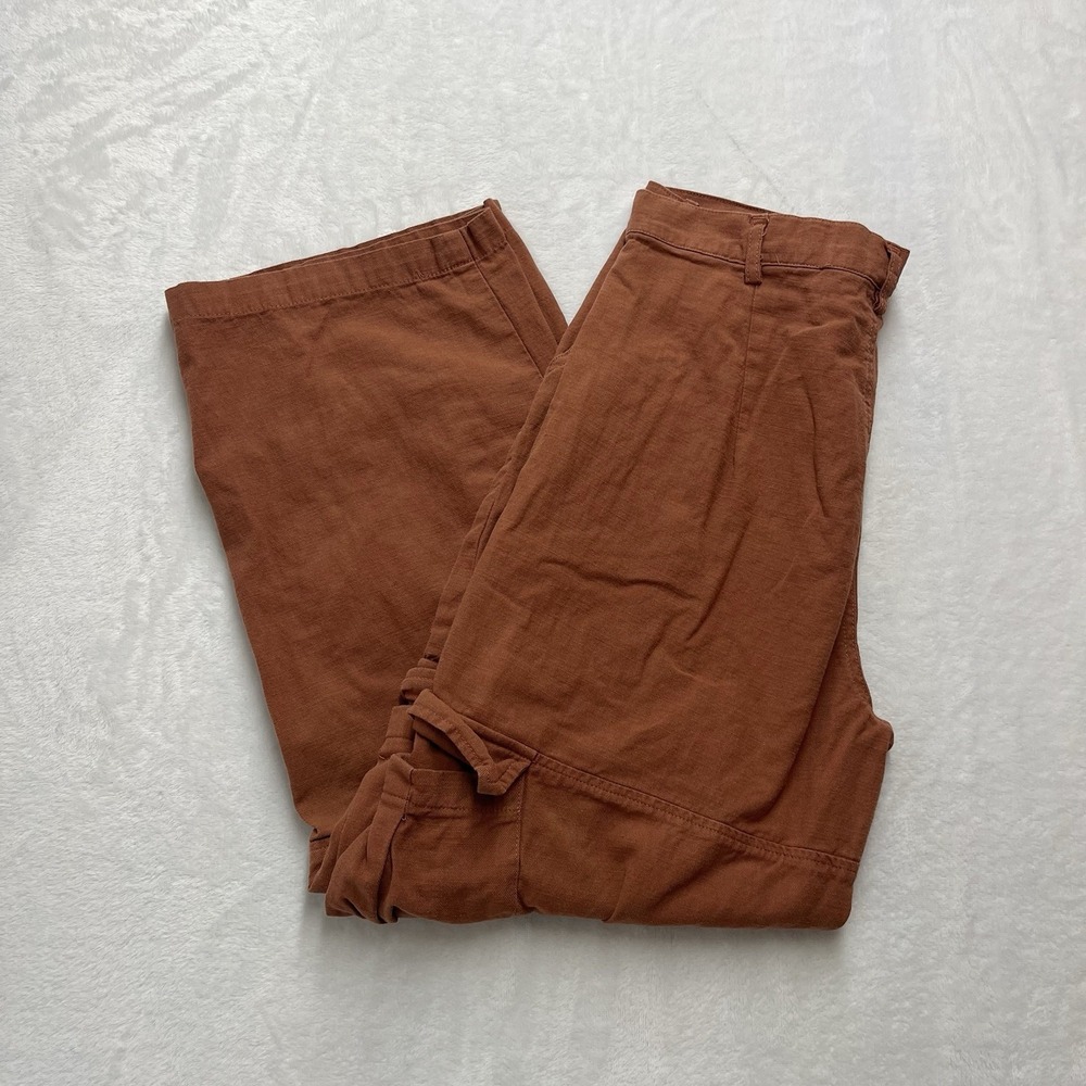 GLG Good Luck Gem Linen Cargo Pants Women's Large Wide Leg Natural Coastal